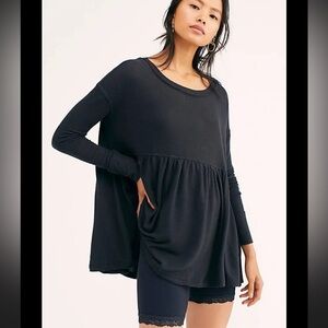 Free People Black Forever Your Girl Babydoll oversized Tee